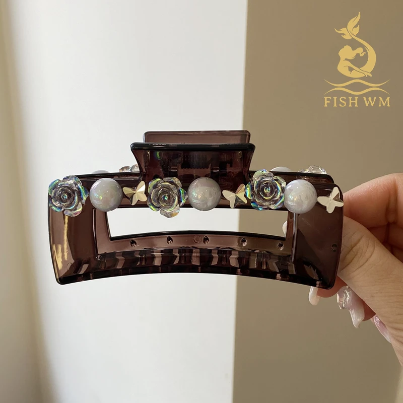 FISH WM手工气质玫红花瓣时尚蓝色1优雅可爱发卡法式小众简约发夹