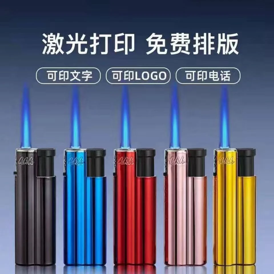 新款创意蓝色火焰直冲打火机金属铁壳防风防爆家用短款耐磨高温