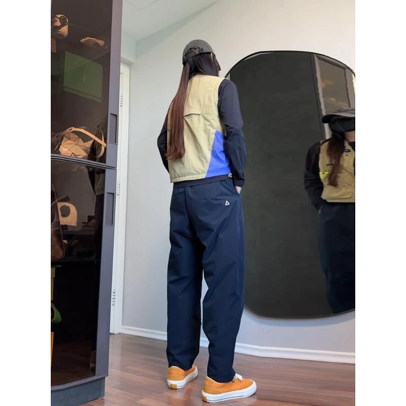 藏蓝色软壳冲锋裤男款防水防风美式工装裤子三角标锥形户外登山裤