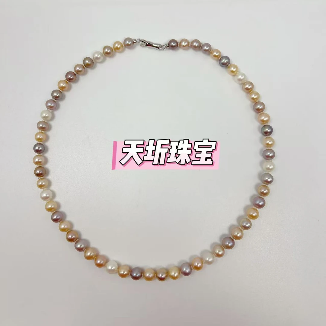 【天圻珠宝】天然S925银扣糖果项链6-7mm