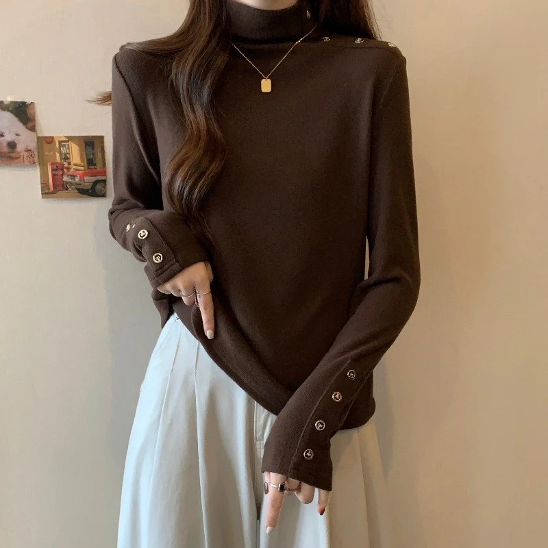 法式别致减龄半高领长袖针织衫女秋冬季设计感内搭毛衣上衣打底衫