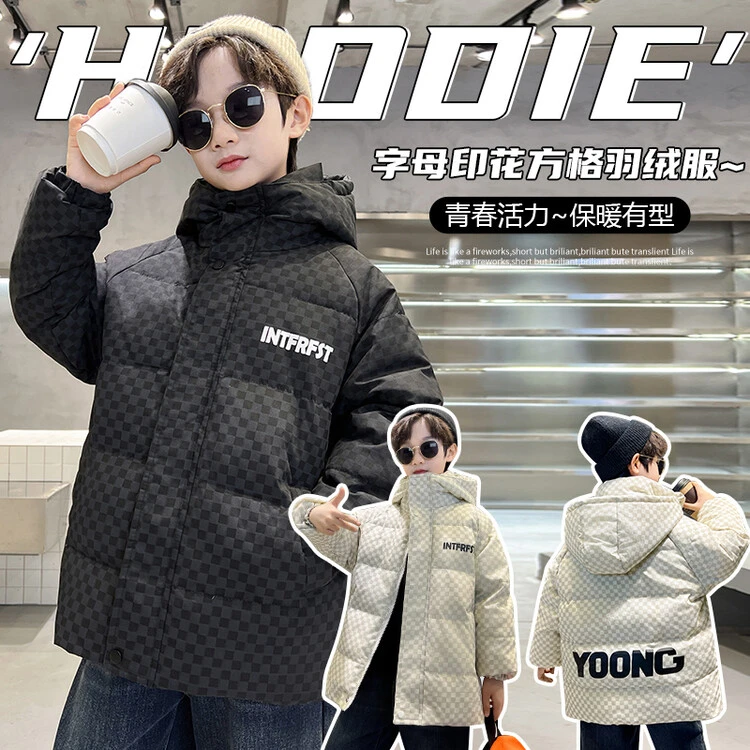 男童冬季韩系短款加厚羽绒服2023新款中大儿童冬装三防免洗外套潮