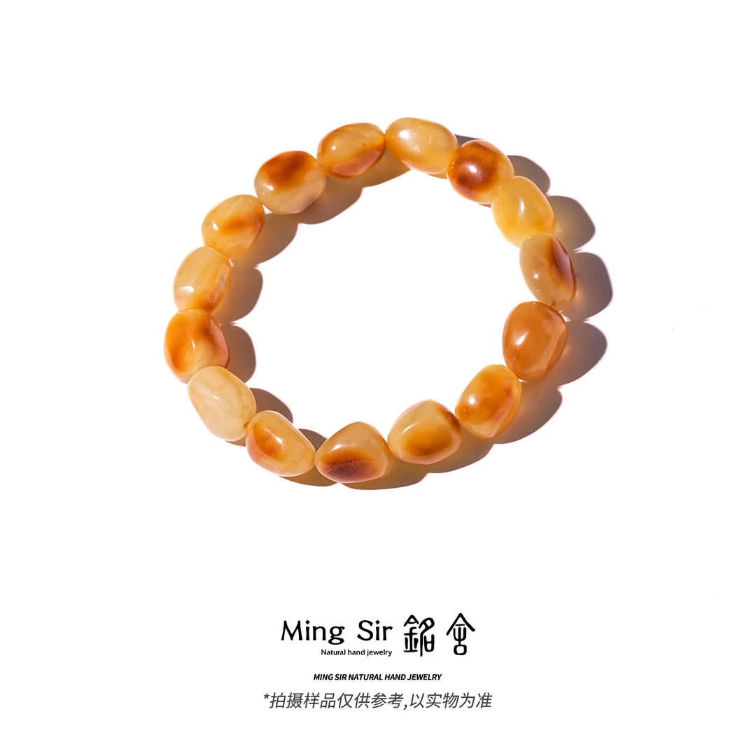 【铭舍 舒年】天然琥珀蜜蜡原籽原皮随形手串沁色蜡多样性发其一