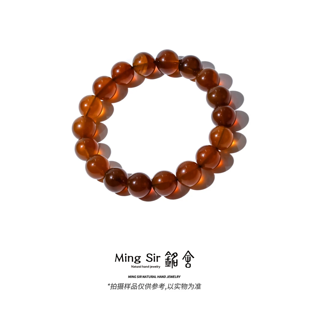 【铭舍 】天然琥珀缅料棕蜜圆珠手串绝美流淌纹单圈文玩珠宝