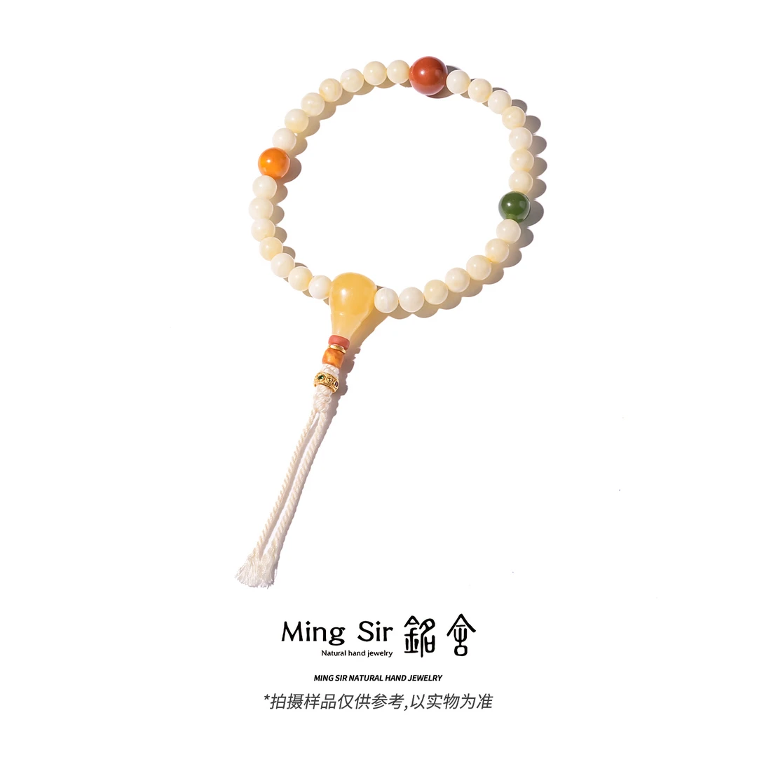 【铭舍 东方既白·特级糯白手持】俄料蜜蜡圆珠特级糯白手持设计款