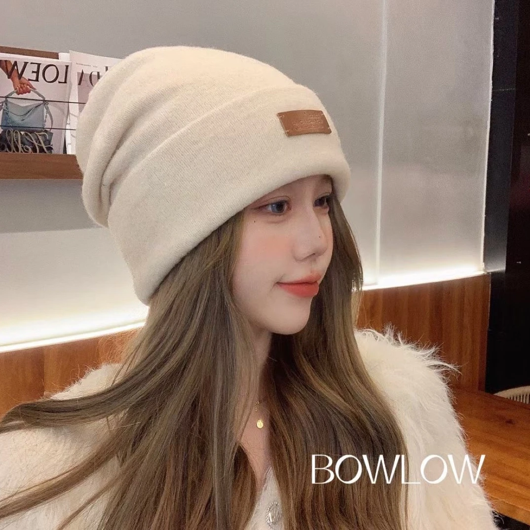 针织帽软糯含针织帽子女秋冬大头围毛线帽情侣保暖冷帽堆堆帽网红