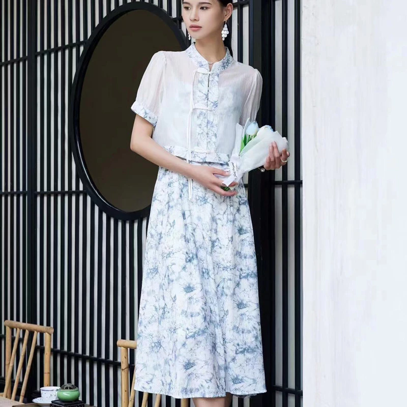 2405复古中国风女装连衣裙时尚气质中式提花春夏显瘦批发直供