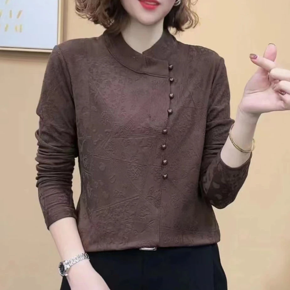 加绒加厚植绒提花T恤冬季显瘦遮肚时尚气质上衣妈妈装保暖打底衫