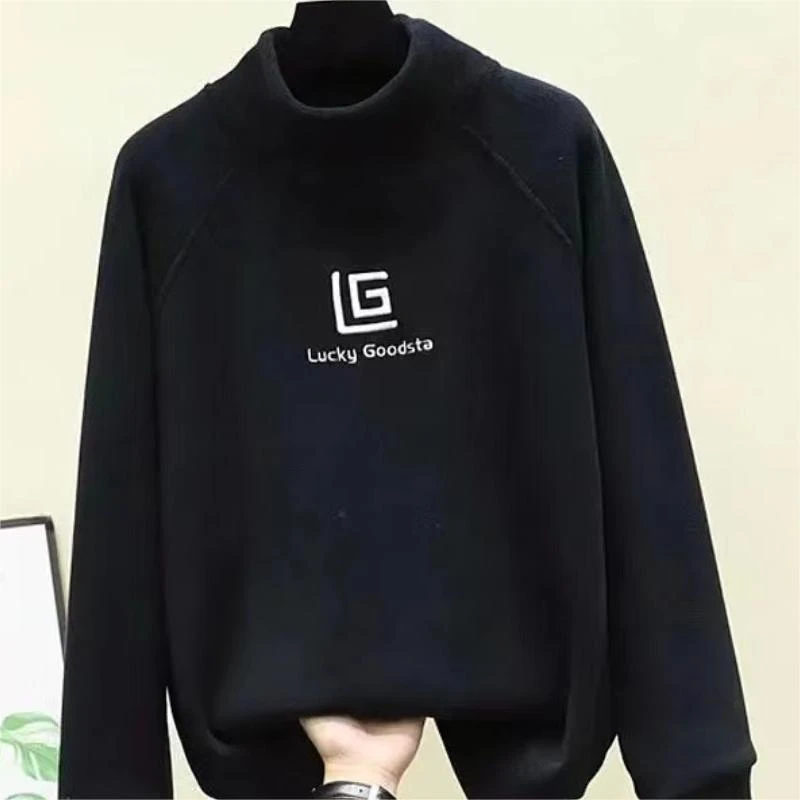 秋冬新款奥利绒半高领加绒加厚卫衣女套头宽松长袖上衣内搭绒衫