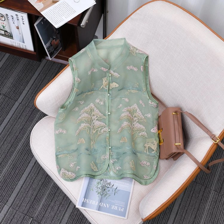 国风马甲2024夏季新款新中式绣花宽松显瘦百搭外套I时尚减龄女装