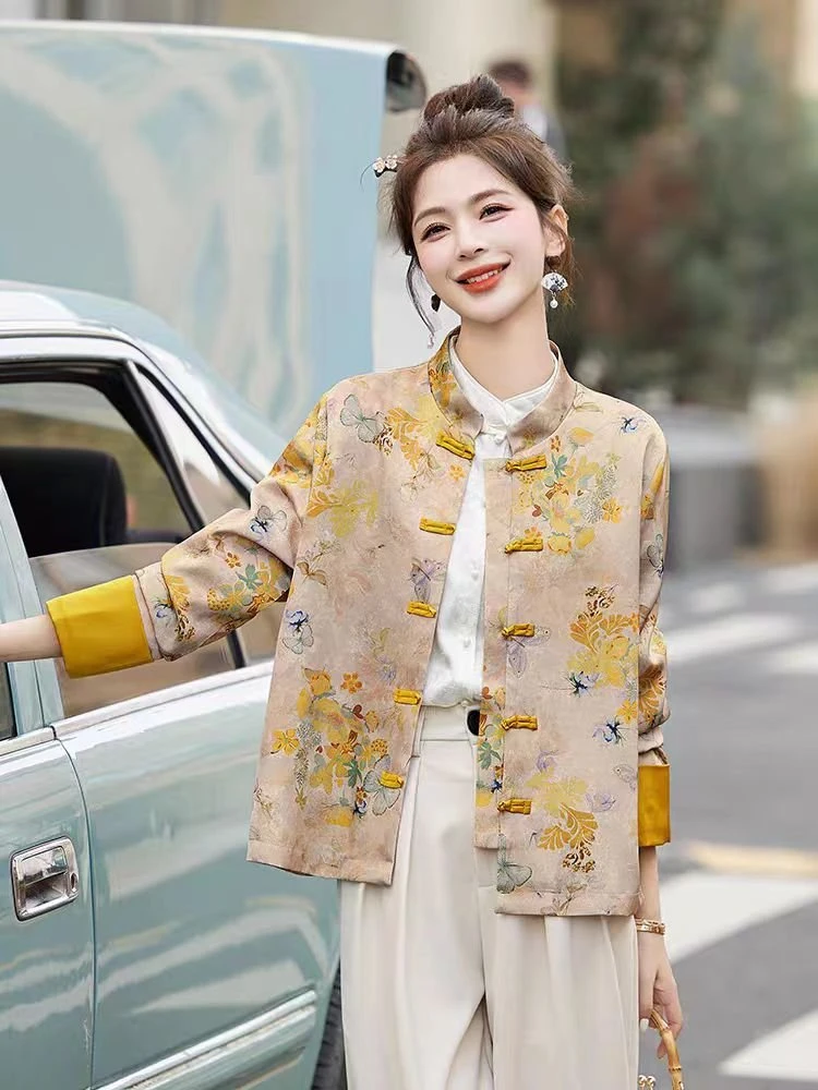 中老年女新中式国风提花盘口民族风外套2024秋季新款高档唐装上衣
