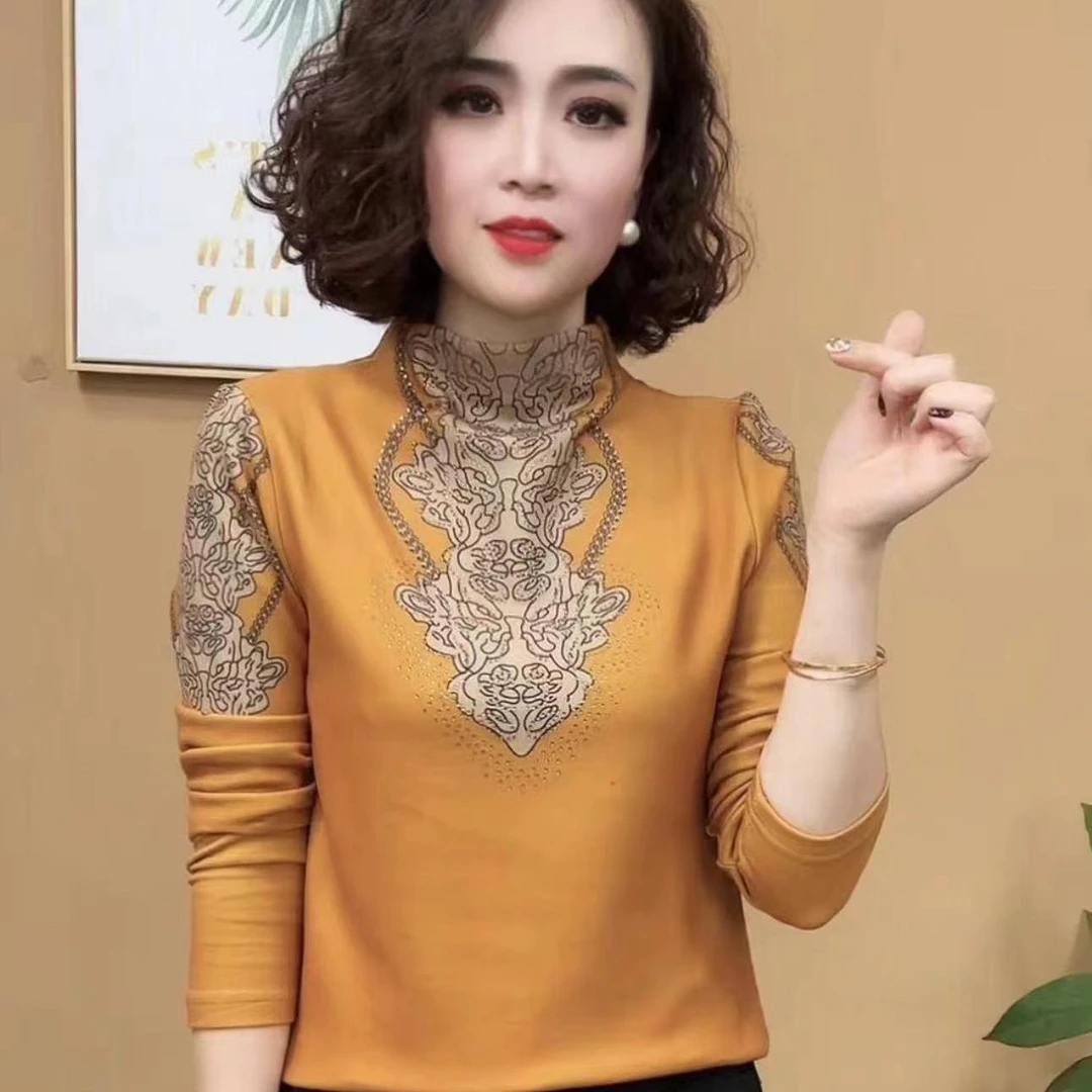 2024减龄妈妈秋冬T恤半高领双面绒保暖小衫长袖中年女士气质打底