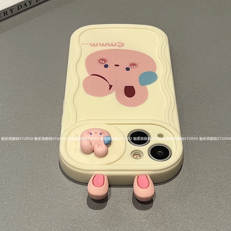 立体推窗可爱滴汗兔子适用苹果13手机壳iPhone14Promax防摔11/12
