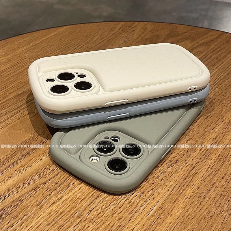 ins纯色小胖仔适用苹果15promax手机壳iphone13/14气垫11全包软壳