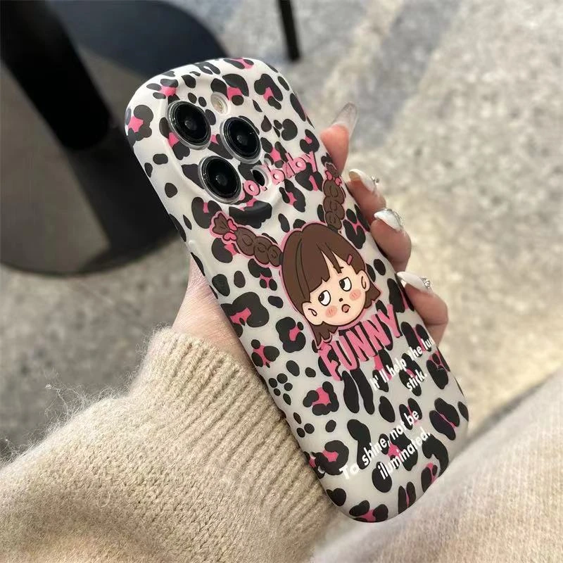 豹纹甜妹卡通女孩适用iPhone14promax苹果13手机壳12硅胶11新款xr