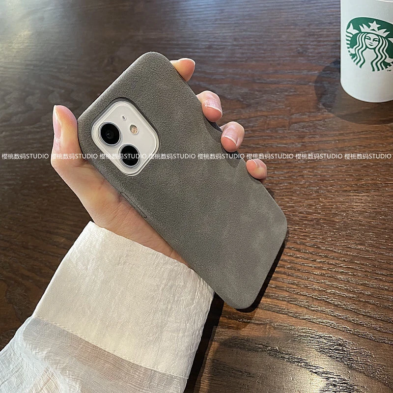 简约翻毛皮质适用苹果14手机壳iphone13promx个性12磨砂11/15软XR