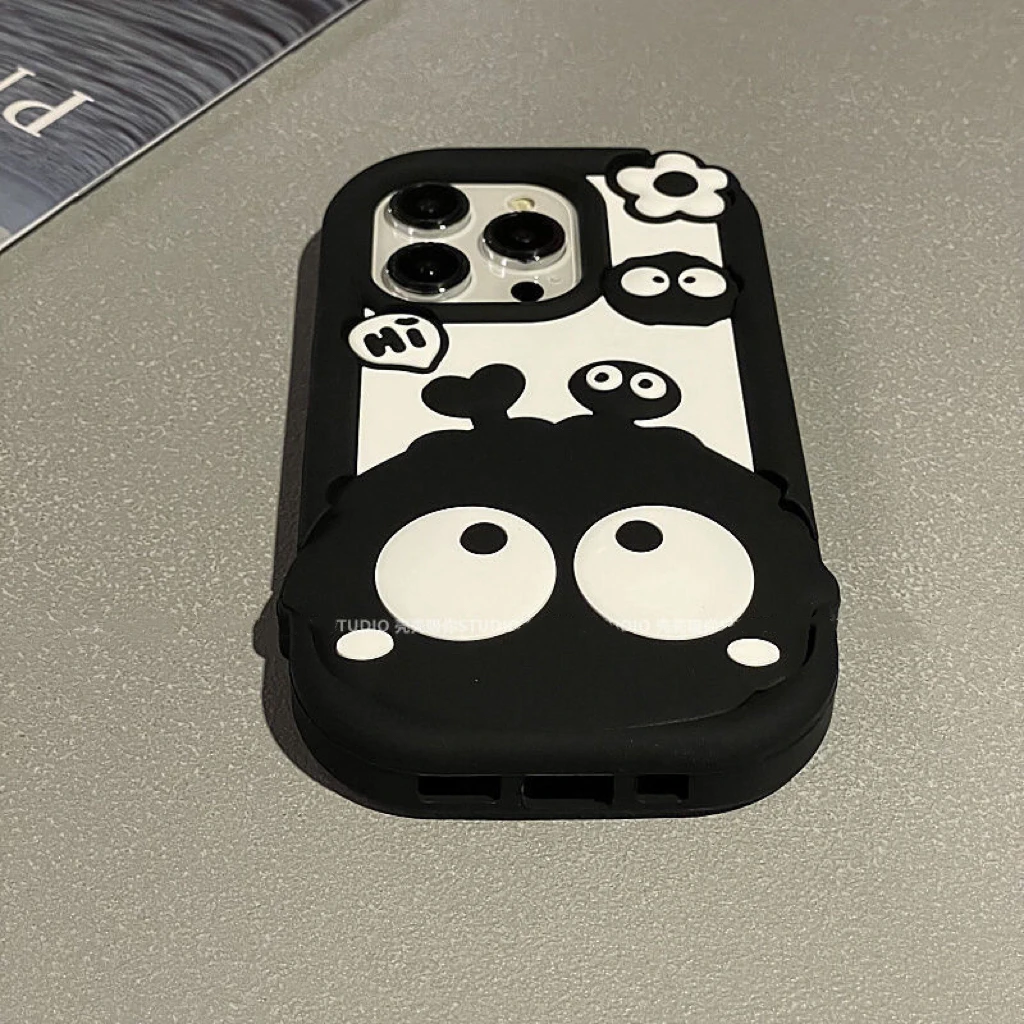 立体黑白煤球适用苹果13手机壳iPhone14promax个性11/12硅胶软壳