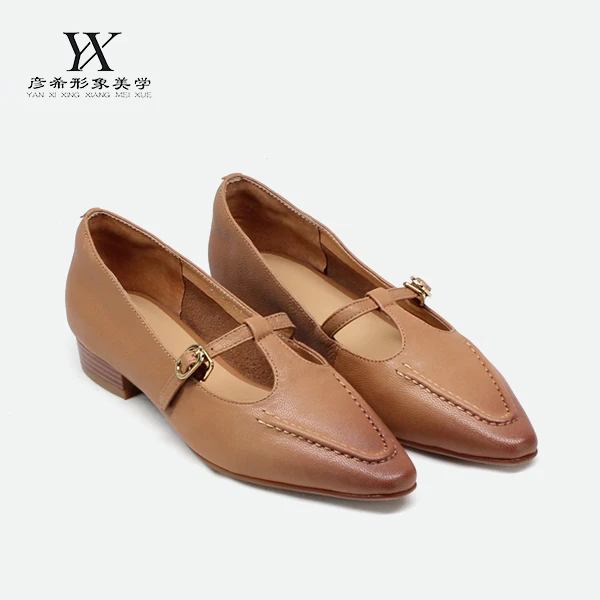 【彦希衣橱私塾】T字带渐变色尖头小皮鞋