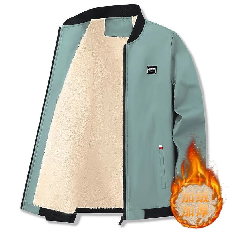 新款秋冬季加绒加厚棉衣大码男士外套中青年棒球领夹克帅气百搭潮