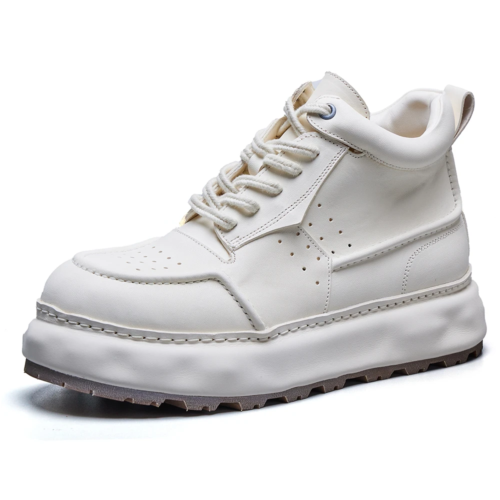 刱造时尚透气马皮游艇鞋白色百搭男士春季潮流厚底潮鞋小白鞋E257