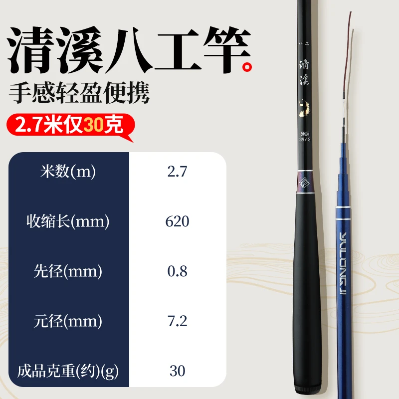 旻轩溪流短节杆清溪八工杆轻硬挺高碳溪流钓鱼竿（赠竿稍+第二节）