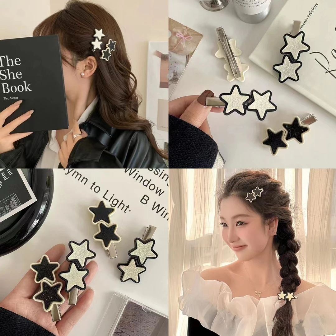 黑白星星发卡简约百搭五角星夹子头饰刘海碎发边夹侧边鸭嘴发夹女