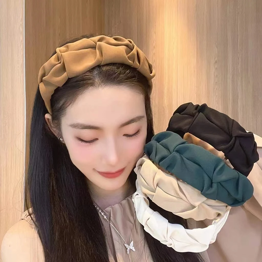 高颅顶发箍女褶皱压发头箍新款宽边布艺发卡复古百搭头饰网红发饰