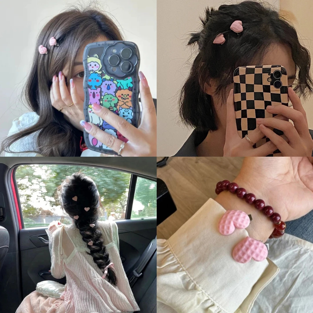 纹理爱心发夹晒女粉嫩爱心小抓夹切面微粒桃心发饰新娘少女心抓夹