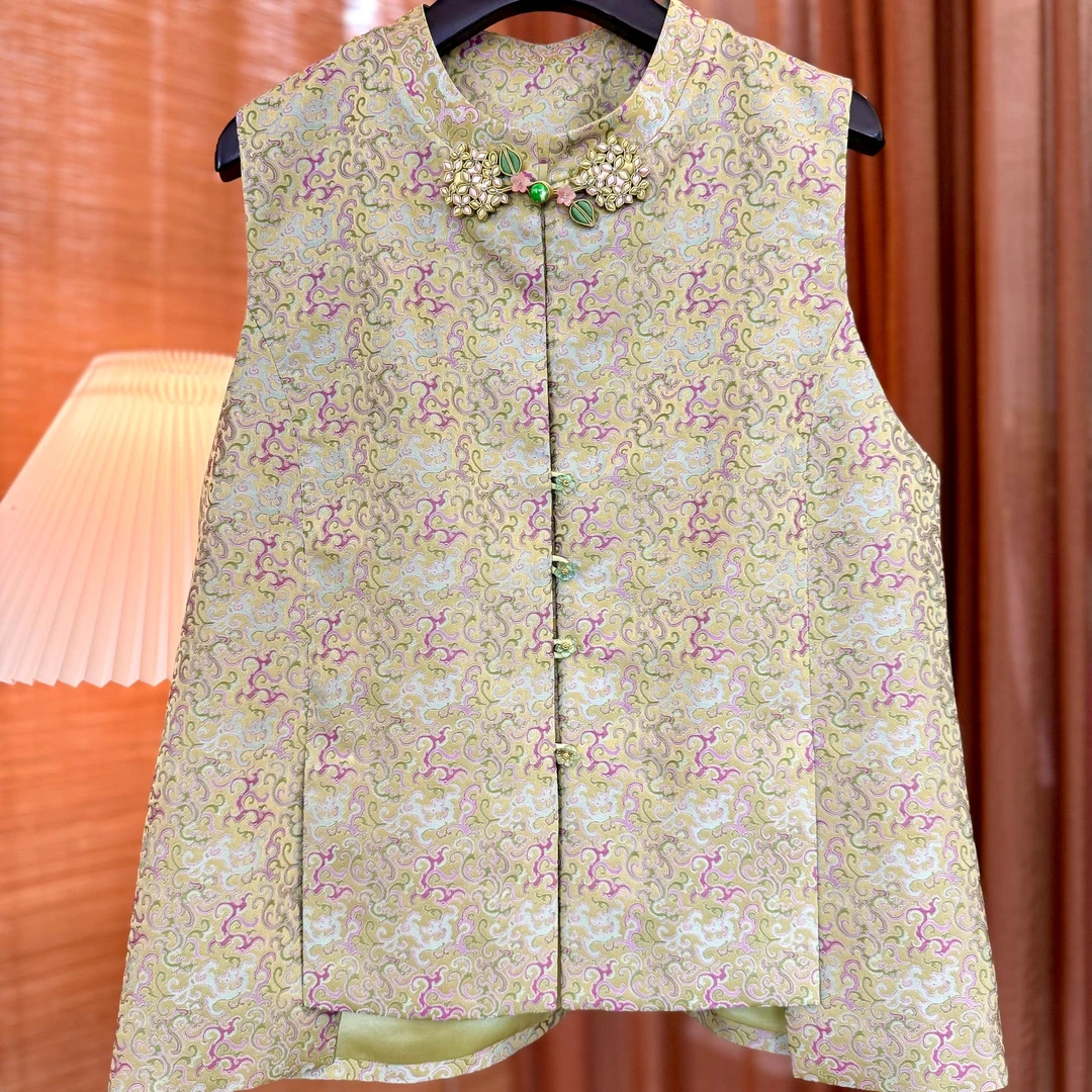 【以晴.高定】高端非遗宋锦上久楷蔓草夔龙锦女装马甲时尚新中式