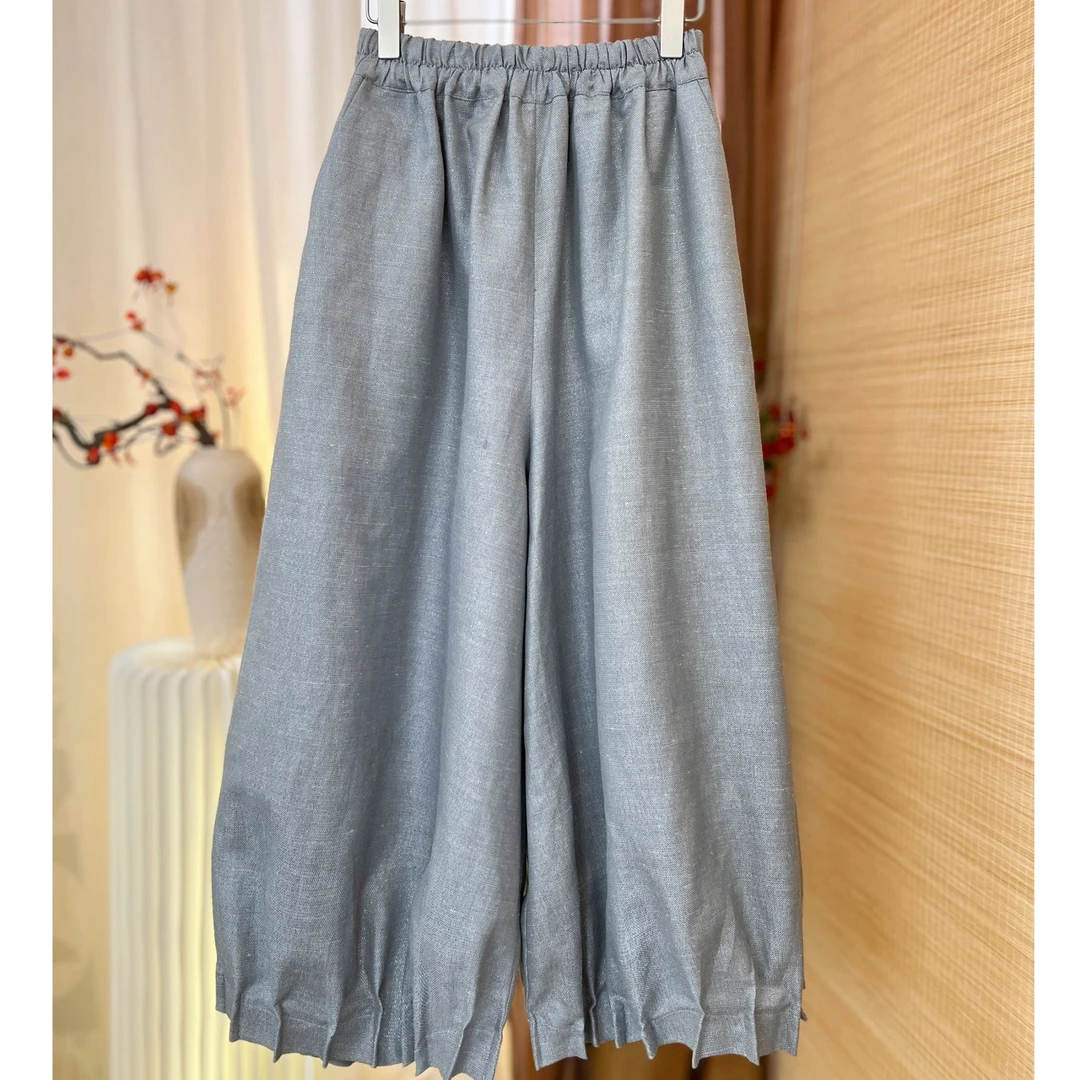 【以晴.高定】高端新款灰色织金麻花苞裤宽松休闲日常穿搭