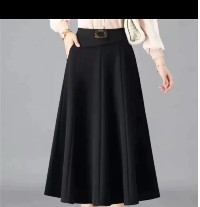 2024新款时尚松紧高腰垂感过膝半身裙百搭秋冬a字显瘦中长款裙子