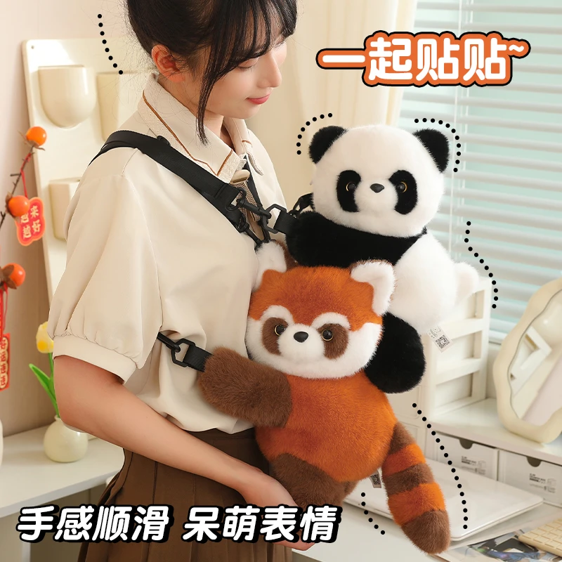 可爱熊猫背包狐狸公仔儿童玩偶双肩背包书包娃娃包女生出游包礼物