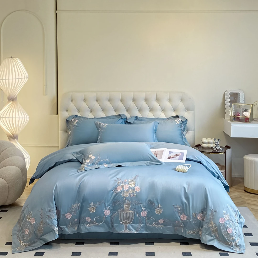 高端轻奢A类母婴级200支长绒棉四件套全棉纯棉床单被套绣花床品