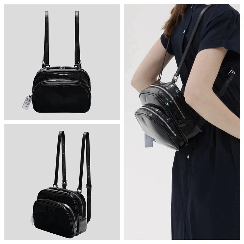 韩.设计款双隔层拉链简约纯色双肩包