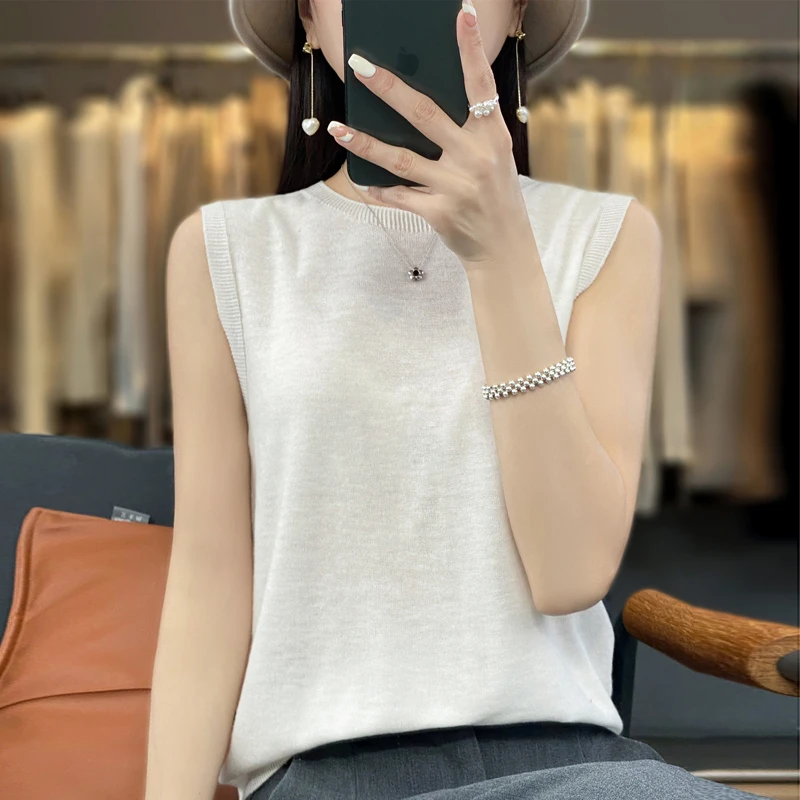 女背心打底内搭宽松简约纯色无袖圆领外穿一线成衣精纺通勤灰色