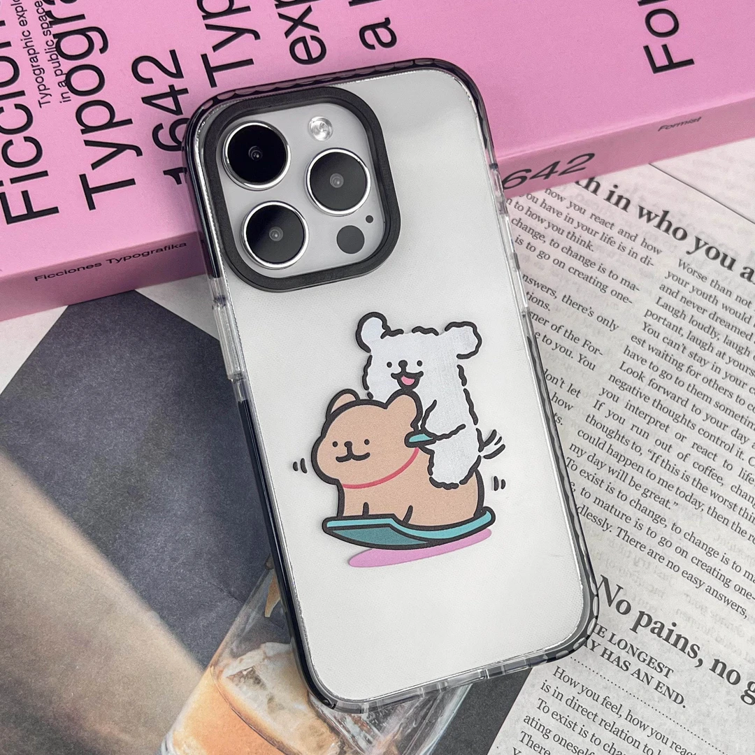 线条小狗小鸡毛卡通可爱个性防摔13/14/15promax适用苹果手机壳