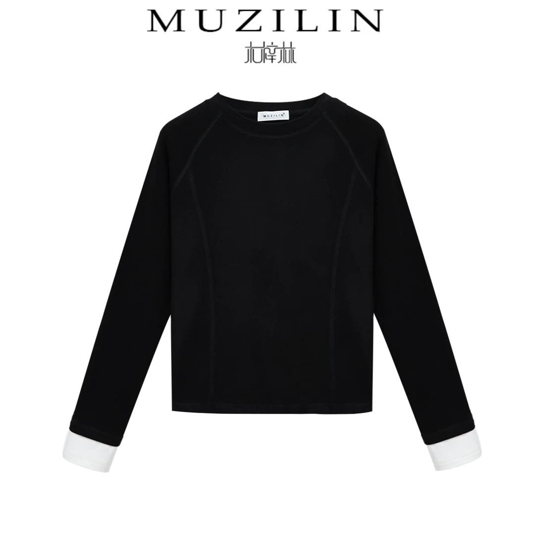 【衣璇儿专属】【木梓林】新款秋冬设计感拼接假两件内搭时尚打底衫女