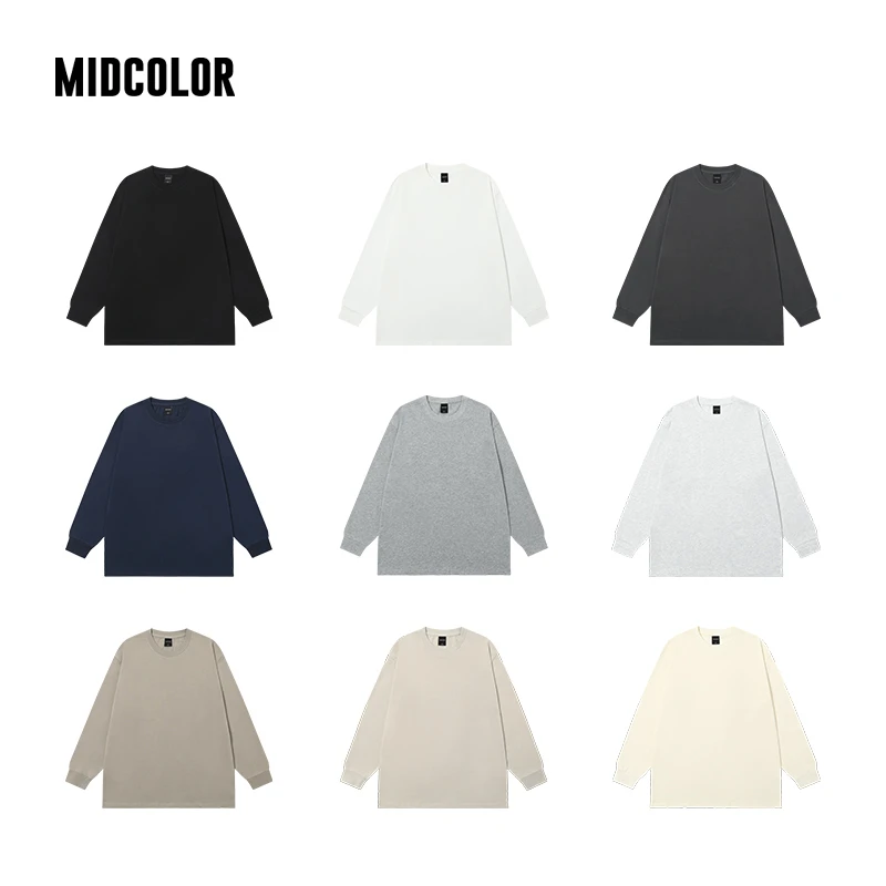 MIDCOLOR春秋纯色圆领长袖T恤男潮流休闲百搭宽松纯棉打底衫舒适