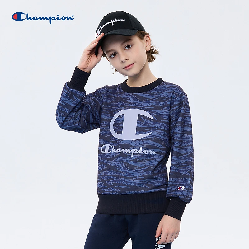Champion冠军童装2024秋季简约大C标logo大印花休闲圆领长袖卫衣