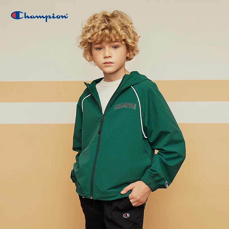 Champion冠军儿童2024秋季纯色简约精致休闲连帽拉链外套CAS601