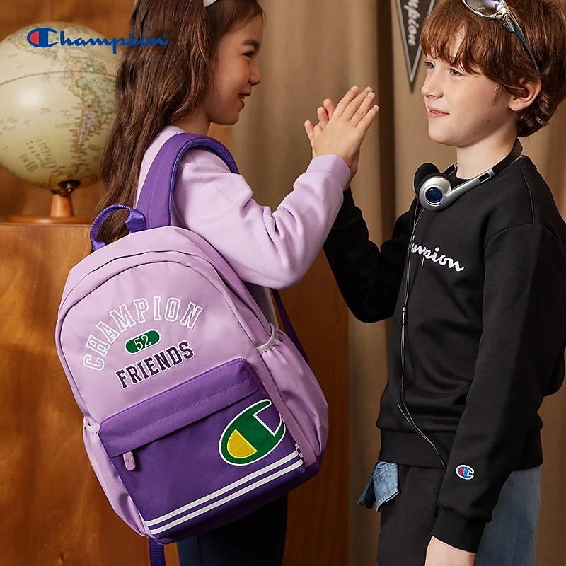 Champion冠军童配2024秋季时尚简约多仓位大容量校园休闲双肩包潮