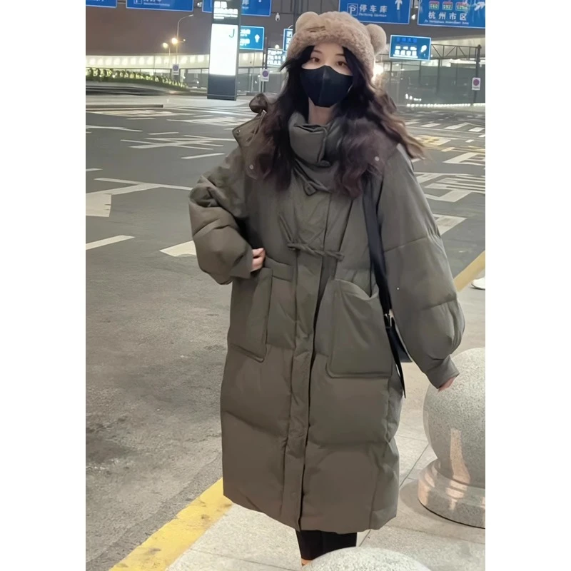 潮碧梵300斤胖mm大码女装连帽加厚棉衣棉服新款宽松中长款面包服