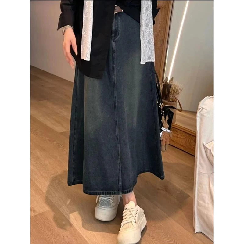 潮碧梵300斤胖mm大码复古牛仔半身裙女秋新款裙高腰遮肚显瘦a字裙