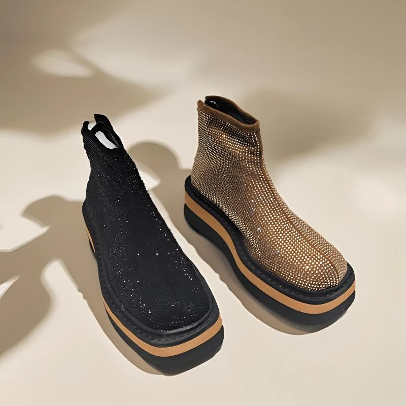 033-8户外休闲雪地靴女冬季新款水钻增高保暖加绒短靴时尚百搭