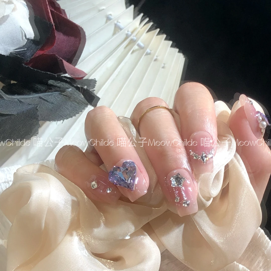 喵公子【仲夏紫梦】【施家全华钻】纯手工穿戴甲可拆卸美甲光疗甲