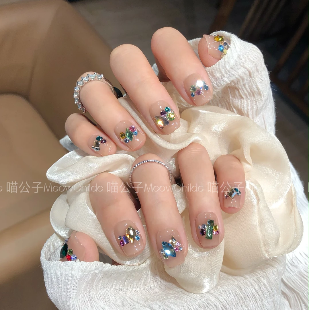 喵公子【星光闪闪】【施家全华钻】纯手工穿戴甲可拆卸美甲光疗甲