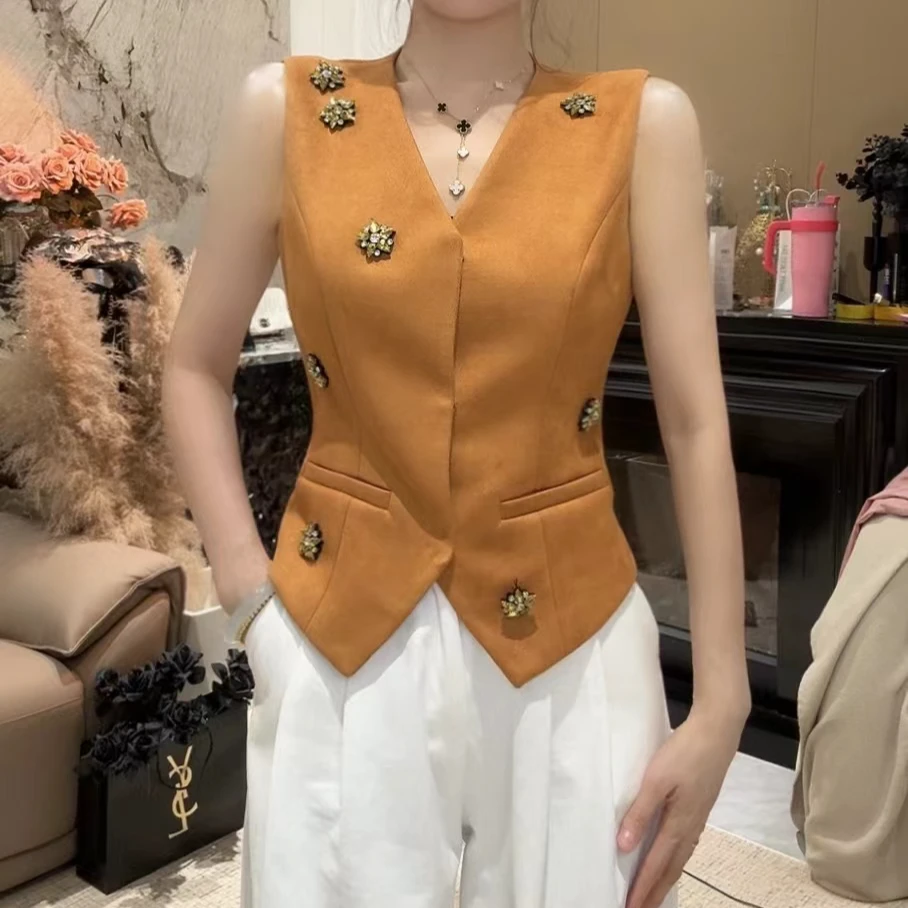 【秋马甲】早秋鹿显瘦皮绒气质网红百搭修身马夹无袖名媛