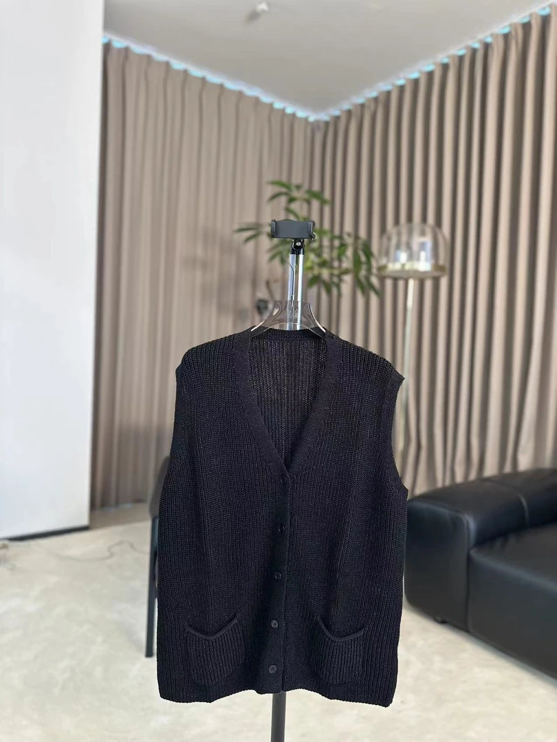 【柳青女装】2024秋季新款V领针织马甲坎肩无袖小外套