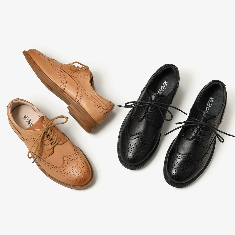 复古布洛克女鞋真皮英伦风小皮鞋女英伦学院风单鞋女牛津鞋女平底