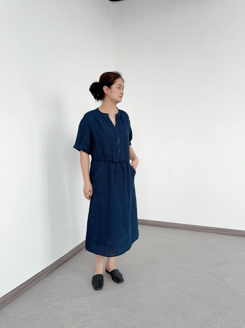 【千鸟格】汉麻亚麻色织布女装连衣裙显瘦气质时尚休闲复古